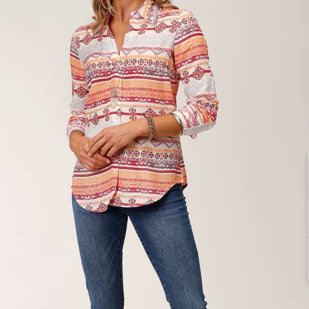 Roper western shirt 1X plus size Aztec print button up rodeo